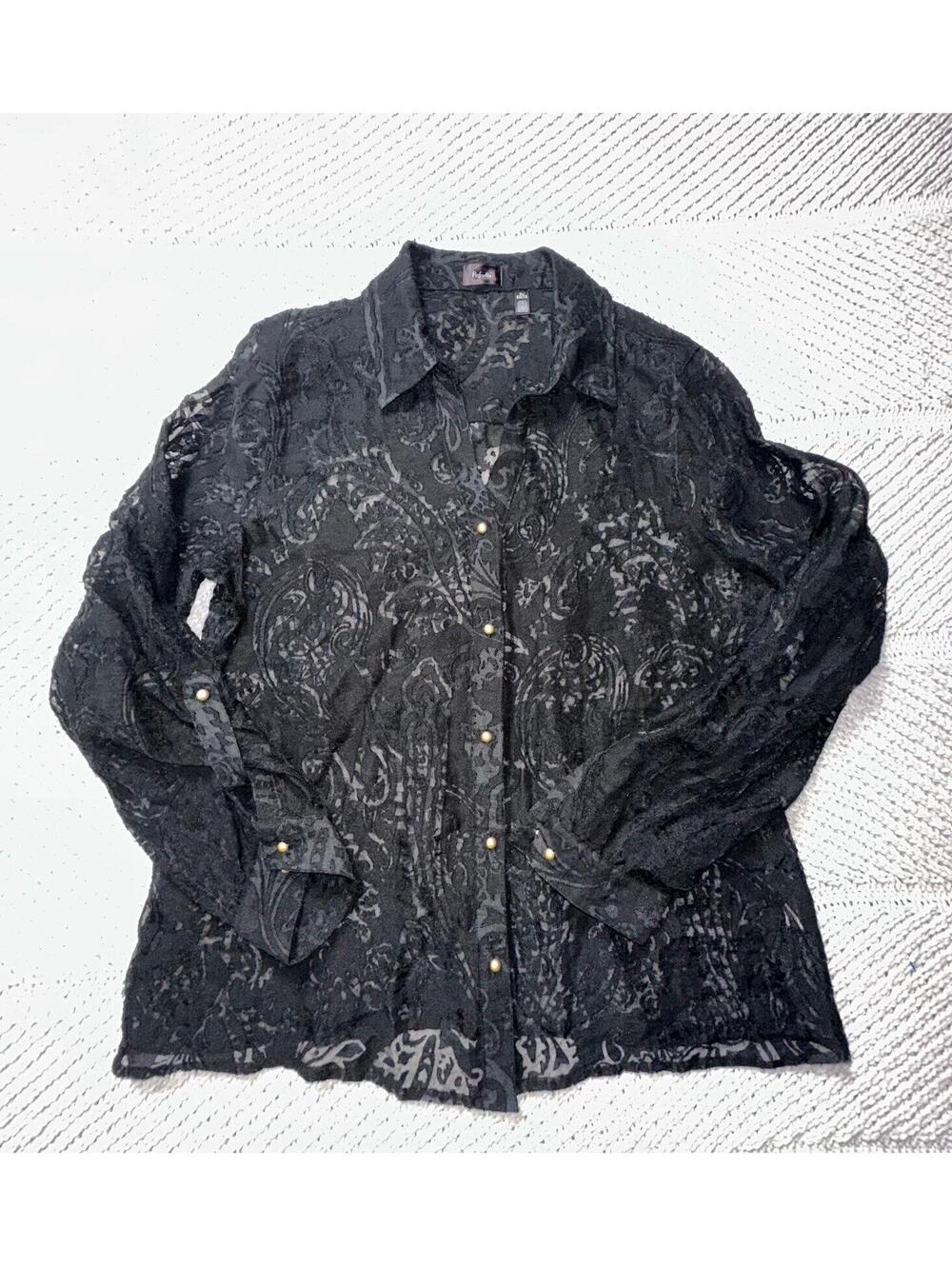 Rafaella Women’s Lace Sheer Blouse Size XL Gold Buttons